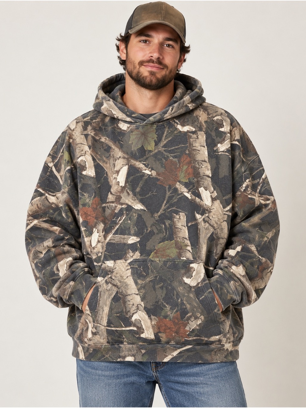 No Boundaries Oversized Camo Hoodie Sweatshirt 3XL Woodland Hunting